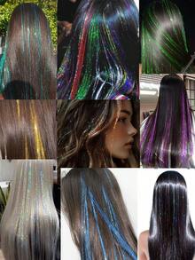Hair Tinsel 5 Pack: Heat-Resistant 46 Inch Shiny Hair Extensions, 12 Colors Available, Shiny "Fairy Hair" Bundles Made Of Synthetic Fiber, Suitable For Women And Girls, Perfect For Halloween And Other Occasions - Multicolor - View 6