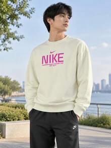 Nike Men's AS M NK CLUB FT OS CREW GCEL Comfortable Soft Fleece Sports Casual Long Sleeve Pullover Sweatshirt IM9355-113 - White - View 2