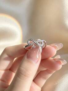Jessie Jewelry 1pc Fashion Minimalist 925 Silver Cubic Zirconia Infinity Figure 8 Design Ring, Stackable, Women's Dating Gift - Silver - View 7