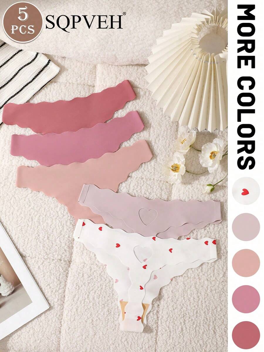 SQPVEH 5 piezas/Paquete Bragas Tanga Adhesivas Multicolor para Mujer, Diseño de Corazón Hueco, Ropa Interior Transpirable sin Costuras para Mujer - verde menta - Ver 1