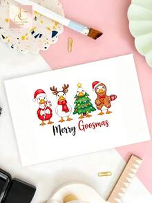 Cute Duck Merry Goosmas Christmas Greeting Card, Funny Cartoon Goose Xmas Card, Holiday Gift Card For Family Friends, Unique Festive Season Celebration Card - One Size Fits All - View 1