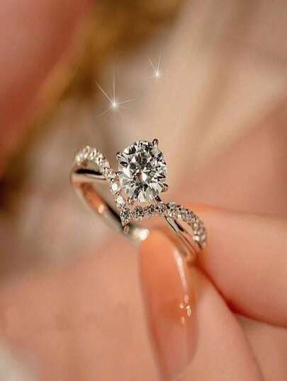 1 buah Cincin Zirkonia Kubik Putih Kasual Elegan Fashion Wanita Populer, Perhiasan Hadiah Pesta Pertunangan Pernikahan