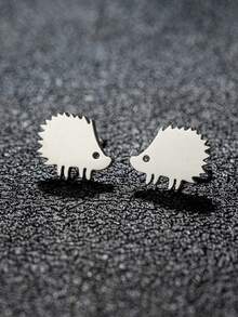 1 Pair Minimalist Hedgehog Earrings Cute Animal Ear Jewelry Tiny Hedgehog Earrings Gift For Animal Lovers - GED365 - View 3