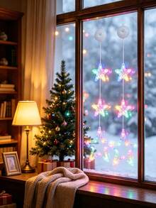 Battery Powered Colorful LED Star Window Hanging Light Strip With Suction Cups, Easy Install Christmas Window Decor, Indoor Holiday Decoration - Suction Cup Lamp - View 7