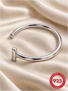 lunastudio 1pc 925 Sterling Silver Minimalist Plain Lip Cuff For Women Daily Wear - Silver - View 4