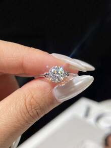 1pc Moissanite Ring, Sparkling 1ct Transparent Fishing Line Floating Ring, Suitable For Women's Party And Daily Wear - Sparkling Diamond Moissanite Ring - 1CT - View 3