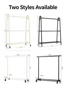 Double Rod Clothes Rack With Wheels, Large-Capacity Freestanding Garment Rack,Space Saving Heavy Duty Metal Clothing Rail, Bottom Storage Shelf, Rolling Clothes Hanger Stand For Bedroom, Laundry Room, Apartment, 2 Styles & 2 Colours Available - View 7