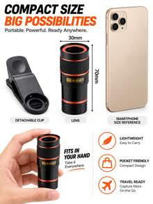 10pcs Universal 20X/12X/8X Telephoto Lens Attachment, Clip-On Telephoto Lens For Single Camera Lens, Zoom Lens With Phone Clip For Photography And Video Recording (Not Compatible With Dual And Triple Camera Configurations) - Monocular - View 9