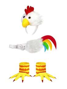 5pcs-Set/4/2 Halloween Animal Headband Rooster Headband Set White Feather Chicken Headband Costume Props For Halloween Party Costume - Multicolor - View 4