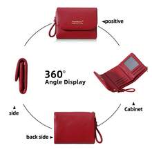 1pc-Baellerry Women's Short Flap Wallet, PU Leather Purse, 6 Card Slots + ID Photo Slot + Zipper Coin Pocket, With Wrist Strap, Portable Travel Outdoor Daily Multi-Compartment Card Holder - Multicolor - View 4