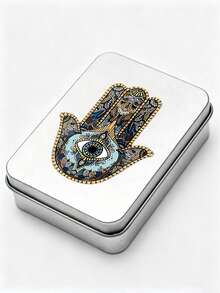 Evil Eye & Hamsa Hand Print Tarot Card Storage Tin Box, Portable Metal Tarot Deck Holder, Witch Astrology Oracle Card Box, Can Store Crystal Jewelry, Oracle Card Tin Box, Astrology Divination Accessories, Birthday, Halloween, Christmas Gift (Cards Not Included) - Multicolor - View 13