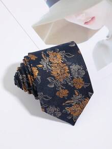 1pc Vintage Floral Jacquard Men's Formal Business Shirt With Artistic Floral Decorative Tie - Multicolor - View 8