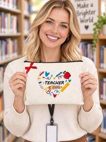 Teacher Series Pattern Makeup Bag,Suitable For Teachers,Portable Multi-Functional Storage Bag, Large Capacity Pencil Case, Lightweight Makeup Bag - Multicolor - View 3