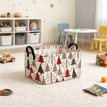 1pc Christmas Tree Print Storage Basket With Sturdy Handle, Multi-Functional Clothes, Towel And Miscellaneous Storage Basket, Suitable For Home Decor, Room Decor, Bedroom Decor - Multicolor - View 3