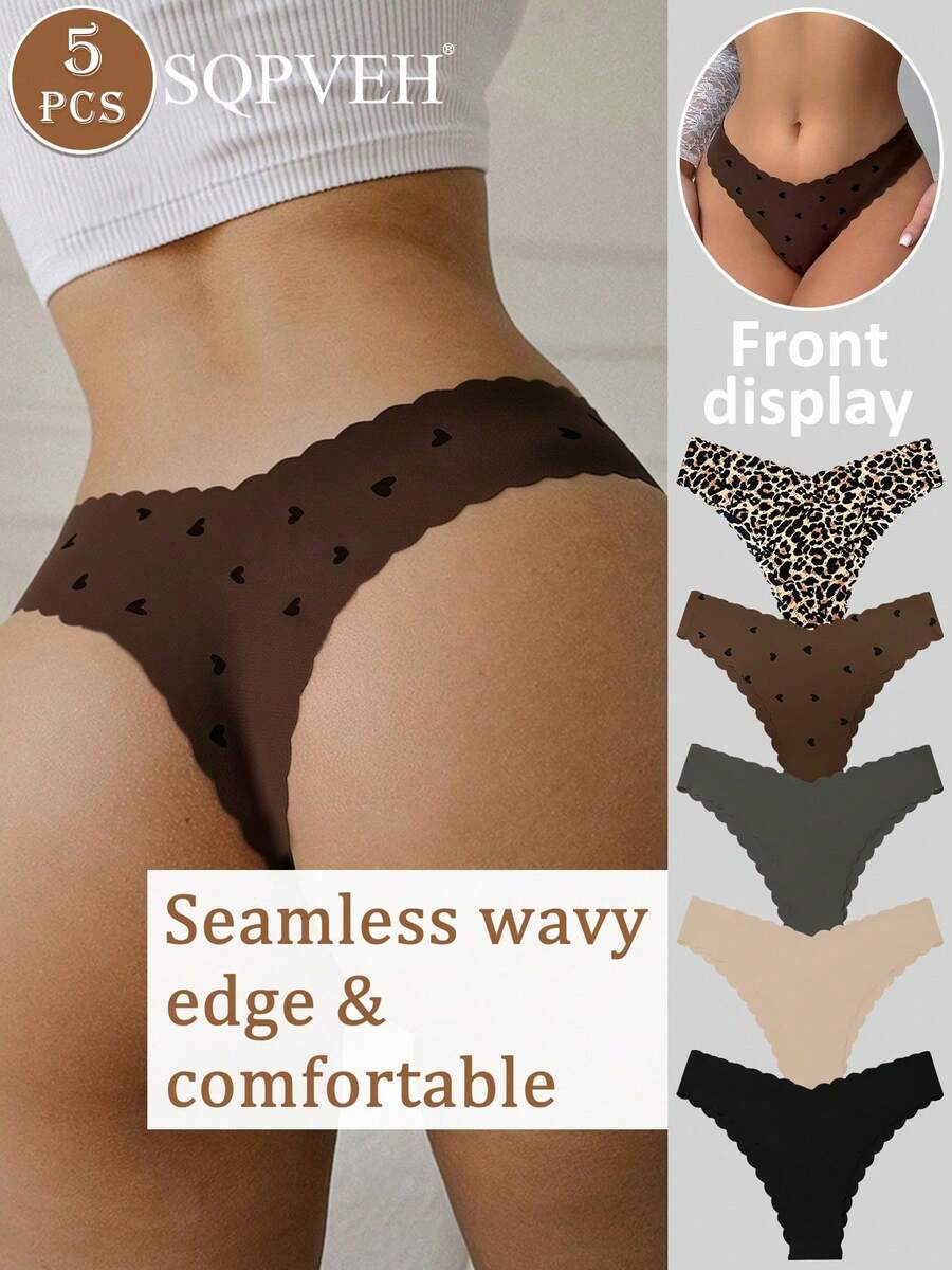 SQPVEH 5 piezas/Paquete Bragas Tanga Adhesivas Multicolor para Mujer, Diseño de Corazón Hueco, Ropa Interior Transpirable sin Costuras para Mujer - Blanco - Ver 1