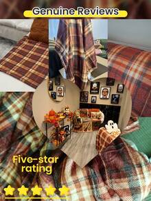 1pc Autumn Plaid Flannel Blanket, Single-Sided Print, Soft & Lightweight, Cartoon Pattern, Comfortable & Easy To Care, Multi-Purpose Blanket For Bedroom, Sofa, Study And Dorm, Room Decor, Autumn Home Decor, Ideal Autumn Gift, Perfect Birthday Gift - Multicolor - View 8