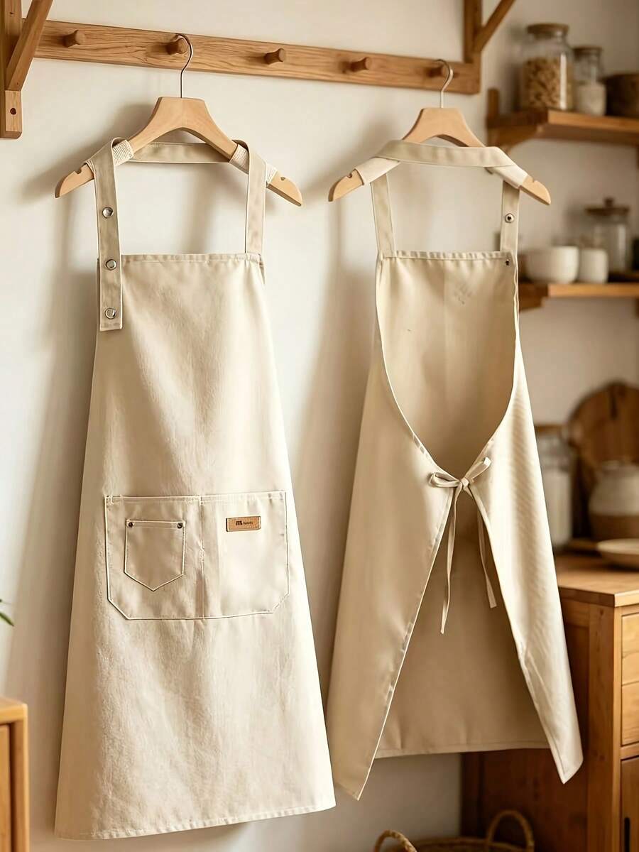 [2026 New Fashion Durable Canvas Apron]Home Kitchen Cooking Breathable Workwear Simple Halter Neck Anti-Splash Apron Shoulder Strap Style Painting Fashion Home Canvas Work Apron Women's