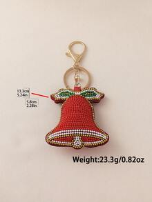 1pc Christmas Vintage Cute Rhinestone & Bead Santa Claus Snowman Keychain, 3D Gift Box Sock Bell Design Bag Charm, Unisex Christmas Gift Accessory - Multicolor - View 10