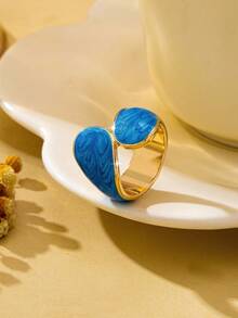 1pc Minimalist Elegant Enamel Drip Water Drop Women's Ring Suitable For Party, Banquet And Daily Wear - Blue - View 8