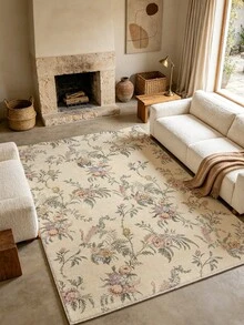 1pc Light Apricot Gentle Pastoral Style, Vine & Floral Faux Cashmere Living Room Rug, Soft Non-Slip Wear-Resistant, Suitable For Living Room, Bedroom Holiday Decor, Office, Non-Slip Door Mat, Bathroom, Hallway, Study Area Rug - Apricot - View 4
