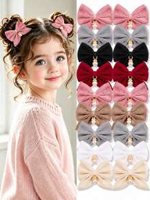 10pcs Girls Bow Hair Clips Pearl Hair Accessories Daily Versatile Autumn/Winter Hair Accessories Set - Multicolor - View 2