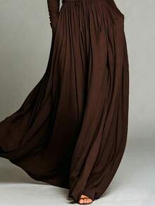 HUTENER Women's Spring/Autumn High Neck Long Dress, Long Sleeve High Waist Cinched Cinched Waist Design, Flowy Long Dress, With Pockets, Suitable For Daily And Formal Occasions - Dark Brown - View 9