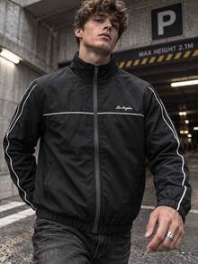 1pc Men's Autumn Jacket, Fashionable Versatile Style, Suitable For Outdoor Sports, Skateboarding, Street Casual Wear - Black - View 2