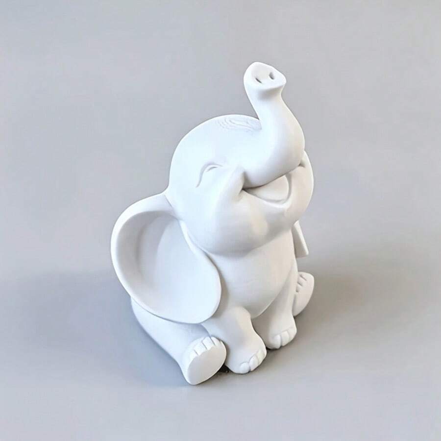 3D Printed Healing White Elephant Desktop Ornament, Cute Lucky Elephant Home Decor, Creative Handmade Craft Gift - Multicolor - View 1
