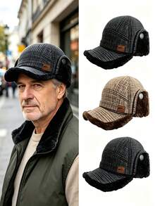 1PC Men's Autumn/Winter Hat With Brim And Ear Protection, Warm & Windproof Aviator Hat, Suitable For Daily Outdoor Wear - Multicolor - View 6