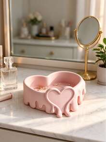 Romantic Heart-Shaped Jewelry Tray, Creative Cute Storage Dish, Girly Desktop Decor, Girly Jewelry Organizer Tray, Tray - Multicolor - View 1