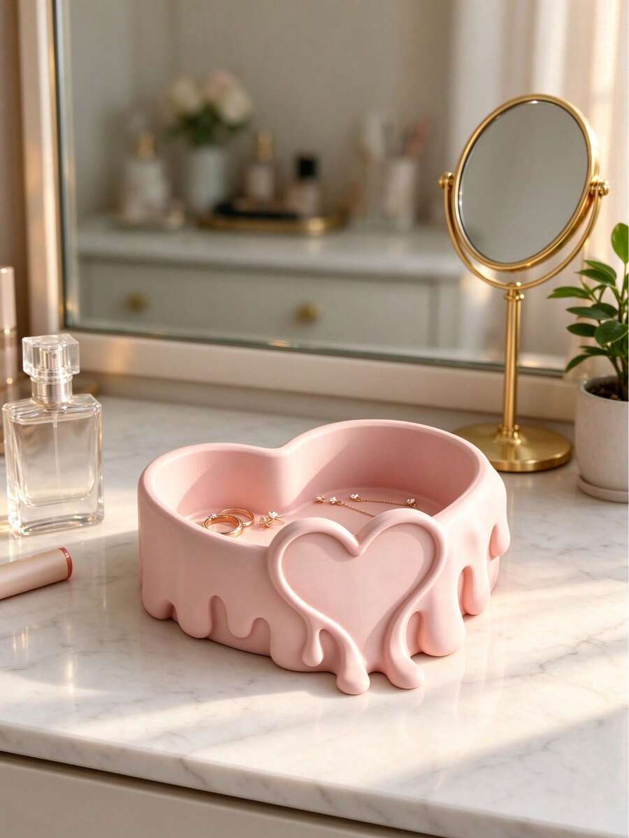 Romantic Heart-Shaped Jewelry Tray, Creative Cute Storage Dish, Girly Desktop Decor, Girly Jewelry Organizer Tray, Tray - Multicolor - View 1