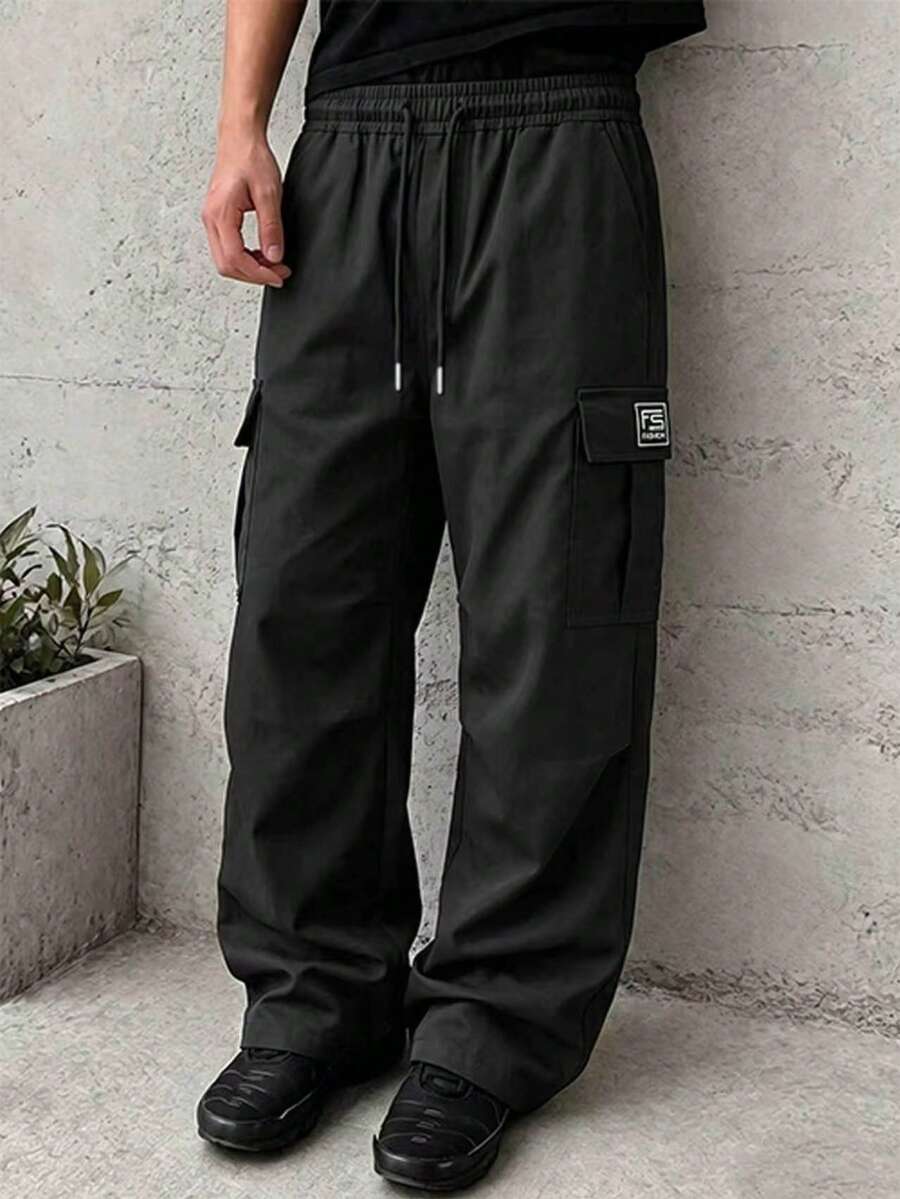 Men's Outdoor Hiking Pants, Multi-Pocket Drawstring Cargo Pants, Suitable For Travel, Hiking, Fitness Sports, Quick-Dry Fabric - Black - View 1