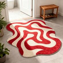 1pc Artistic Asymmetrical Red Carpet, Luxury Asymmetrical Rug, Asymmetrical Size, 1-5cm Cutting Error, Living Room Carpet, Rug, Living Room Area Rug, Area Small Rug, Mat, Home Decor, Large Living Room Carpet, Room Decoration, Washable Carpet - Multicolor - View 5