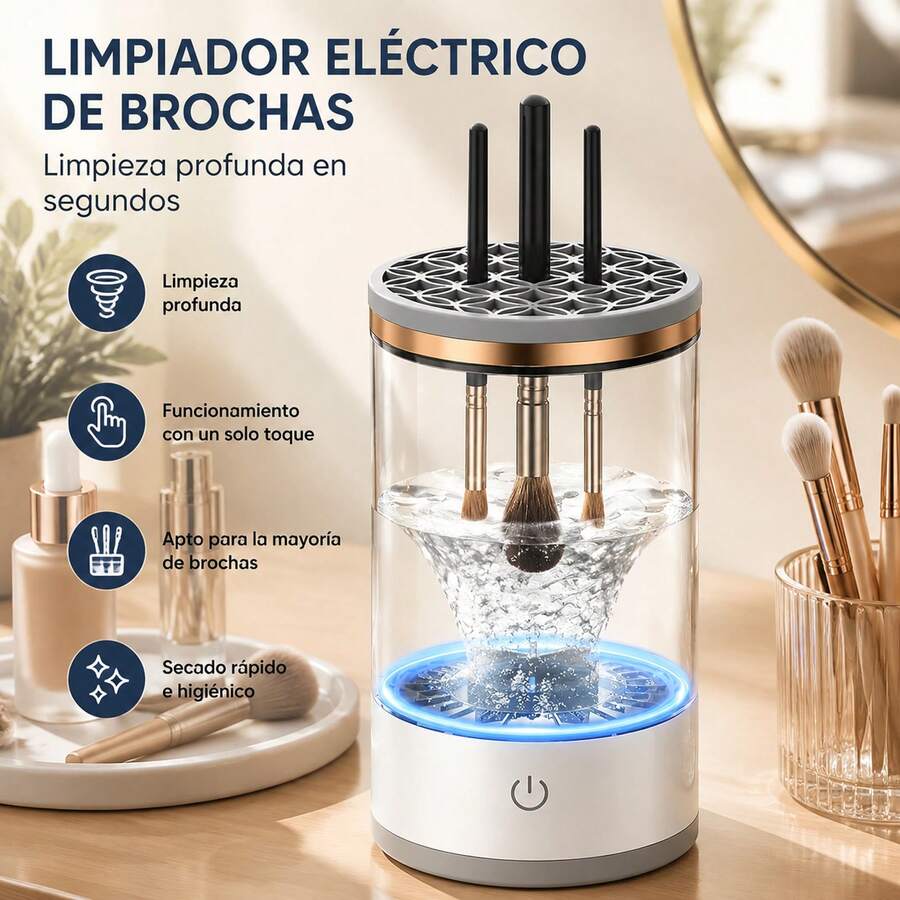 Electric Makeup Brush Cleaner With Transparent Container, One-Button Operation, Two Modes (Fully Automatic And Semi-Automatic), Deep And Fast Cleaning, Suitable For Small, Medium, And Large Makeup Brushes. - White - View 1