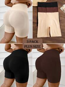 3pcs/Pack Celana Dalam Boxer Tanpa Jahitan Ukuran Plus Warna Bumi, Pakaian Dalam Wanita Warna Polos - MultiWarna - View 6