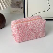 Leopard Print Plush Makeup Bag, Portable Large Capacity Storage Bag With Handle, Soft Plush Toiletries Organizer Bag, Miscellaneous Storage Bag - Multicolor - View 13