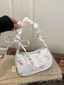 1pc Pleated Strap Women Underarm Bag, Tie-Up All Over Print Shoulder Handbag, Lightweight Portable For Commute Shopping Summer Travel Gift - Multicolor - View 11
