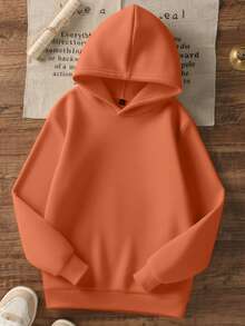 1 buah Sweatshirt Hoodie Kasual Bergambar untuk Anak Perempuan Remaja, Lapisan Termal, Lengan Panjang, Pakaian Pelajar Musim Gugur/Musim Dingin - Jeruk - View 2
