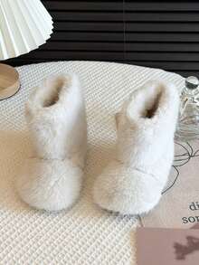 Children's Plush Winter Boots, Faux Fur Upper, Thick Warm Lining, Non-Slip Sole, Toddler Girls' Fuzzy Ankle Boots - Beige - View 5