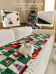 1pc Christmas Colorblock Chenille Sofa Cover, Non-Slip Back, Pet-Friendly Scratch-Resistant, Machine Washable Sofa Protector, Suitable For 1/2/3/4 Seater Sofa, Soft Decorative Living Room Holiday Home Sofa Cover - Multicolor - View 4