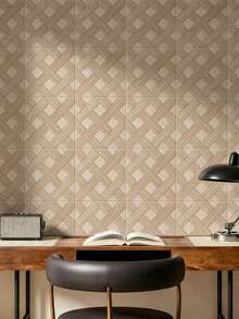 6pcs Faux Wood Grain Acoustic Wall Panels, Made Of Moisture-Resistant Polyester Fiber, Self-Adhesive Backing For Easy Installation, Sound-Absorbing And Decorative, Suitable For Recording Studios And Interior Decor - Wood Grain - View 4