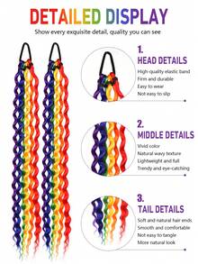 Rainbow Wavy Curly Ponytail Hair Tie, Multicolor Hair Strings, Festival Cosplay Bohemian Hair Accessories - Multicolor - View 6