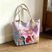 Miniso Disney Princess Series Canvas Tote Bag, Reusable Canvas Shoulder Bag, Spacious Handbag Suitable For Daily Errands, Work, School, Beach, Shopping And Casual Daily Use - White - View 7