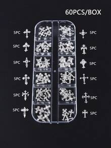 A Mixed Set Featuring 60 Punk-Style Cross Nail Charms Across 12 Compartments; With A Variety Of Designs Perfect For Creative Mixing And Matching, It Is The Ideal Choice For "Cool Girls" Seeking A Y2K Nail Aesthetic. - Multicolor - View 8