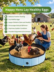 Chicken Dust Bath Tub With Rain Cover, Foldable Chicken Sand Bath Pool With Drain Plug, Portable Poultry Bathing Basin For Hens, Roosters, Chicks, Ducks & Backyard Coop - View 4