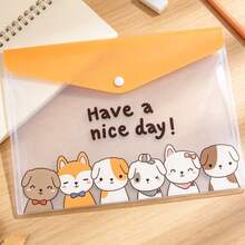 5pcs A4 Zippered Thickened Transparent Plastic Snap Button File Bags Cartoon Folder Office Document Bags - Multicolor - View 2