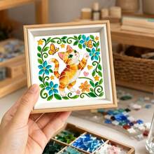 1pc Sea Glass Acrylic Mosaic Craft Kit Picture Frame Painting, Turtle, Bird, Owl, Cat, Jellyfish Pattern, Handmade Craft, No Glue, Home Decor, Thanksgiving Gift For Mom, Birthday Gift And More - A - View 9