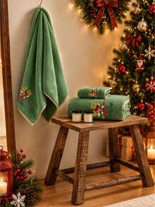 2pcs Christmas Coral Fleece Towels - Soft Absorbent Hand Towels - Exquisite Reindeer Embroidery Pattern With Gold Trim - Winter Holiday Bathroom Decor - Christmas Gift - Multicolor - View 7