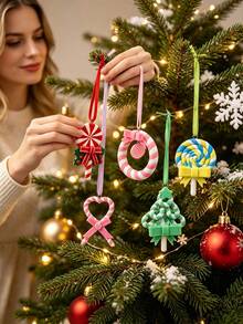 1pc Multicolor Fashionable Cute Soft Clay Heart Lollipop Christmas Tree Pendant, Suitable For Christmas Gift For Best Friends, DIY Jewelry Handmade Craft, Necklace, Earring, Keychain Making - Multicolor - View 4