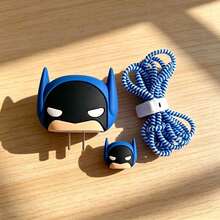 Warner Bros 1 Set Batman Charging Cable Protector, Compatible With 20W Charger, Party Favor, Suitable For Daily And Office Use, Includes Large And Small Heads, Silicone Cable Tie And 1.4m Coiled Cable, Perfect Gift For Birthday And Holiday - Multicolor - View 5